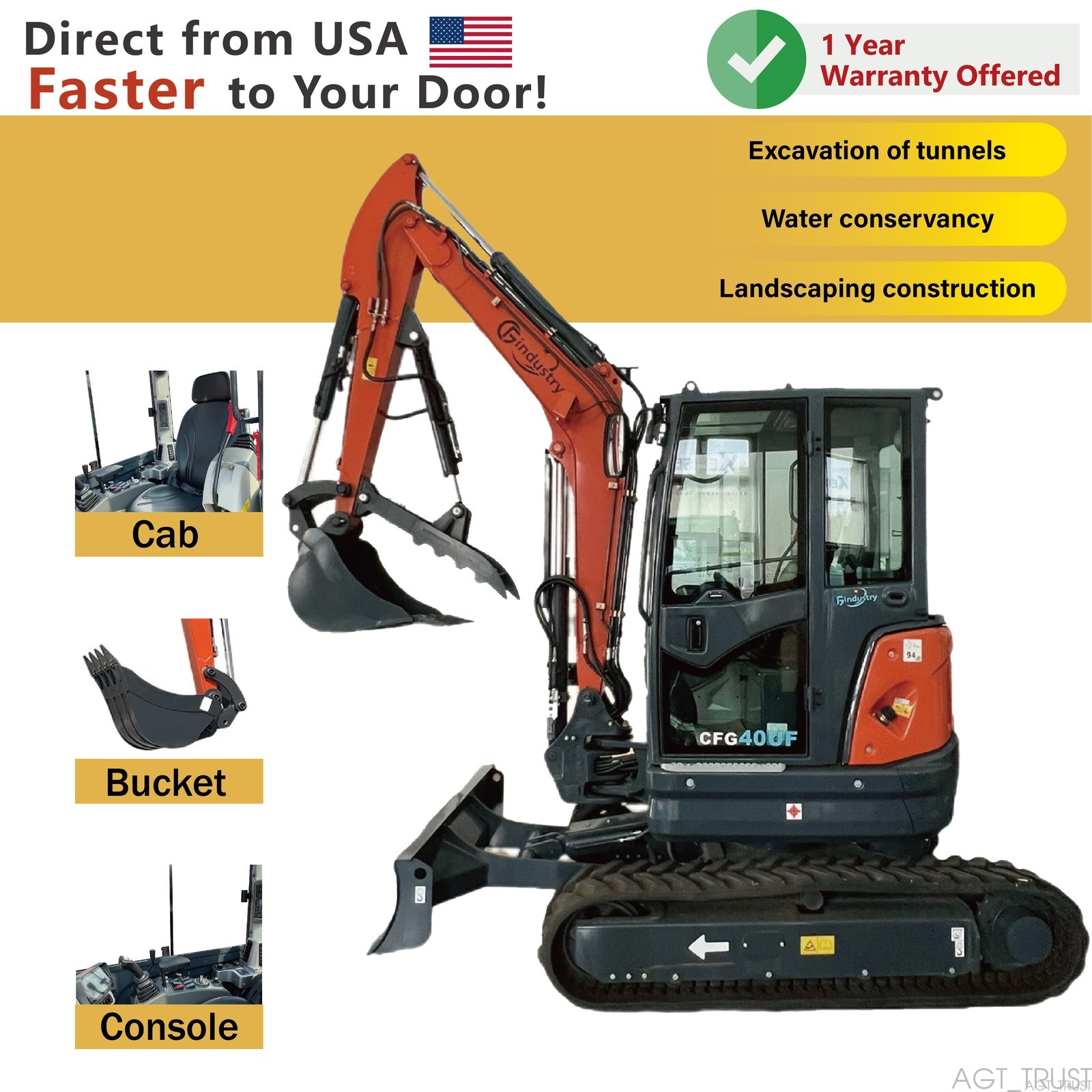 AGT 4-Ton Red Mini Excavator Digger with Kubota Diesel Engine&Hydraulic Thumb AGT 4-Ton Red Mini Excavator Digger with Kubota Diesel Engine&Hydraulic Thumb