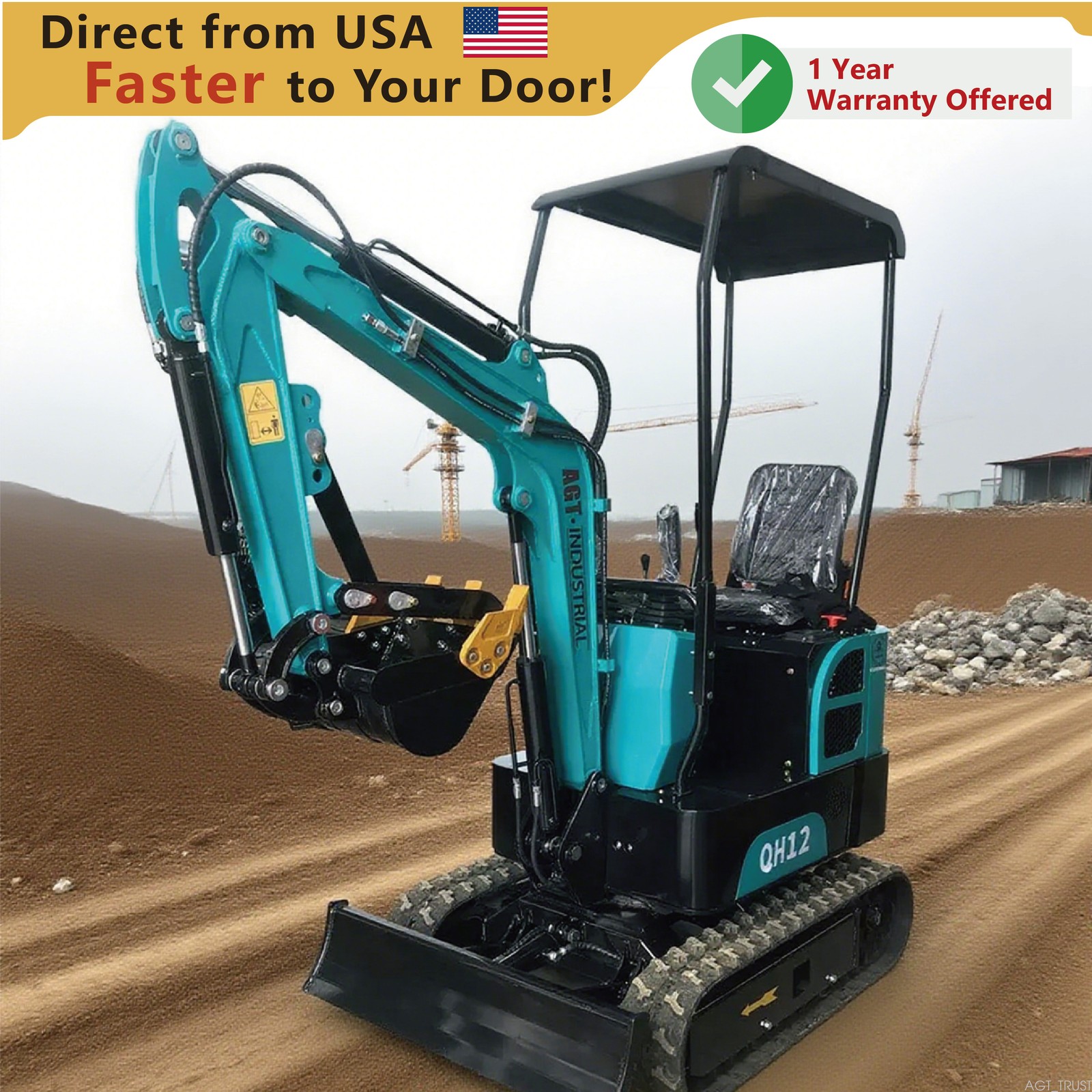 AGT 1 ton 13.5 HP Mini Excavator Digger Tracked Crawler B&S EPA Gas Engine |QH12 AGT 1 ton 13.5 HP Mini Excavator Digger Tracked Crawler B&S EPA Gas Engine |QH12