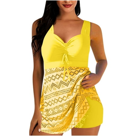 KBODIU Two Piece Tankini Swimsuits for Women, Plus Size Tankini Flowy Swimdress, Tummy Control Bathing Suit with Shorts Athletic Swimwear