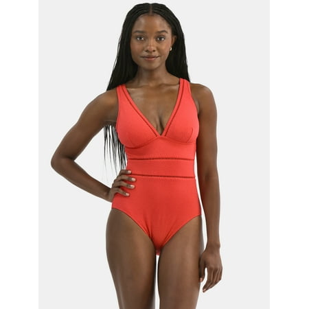 Time and Tru Women’s and Women’s Plus V Wire One Piece Swimsuit, Sizes XS-3X