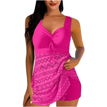 KBODIU Two Piece Tankini Swimsuits for Women, Plus Size Tankini Flowy Swimdress, Tummy Control Bathing Suit with Shorts Athletic Swimwear