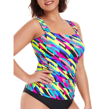RELLECIGA Women’s Bandeau Ruched Tankini Top Swimsuits Modest Bathing Suits