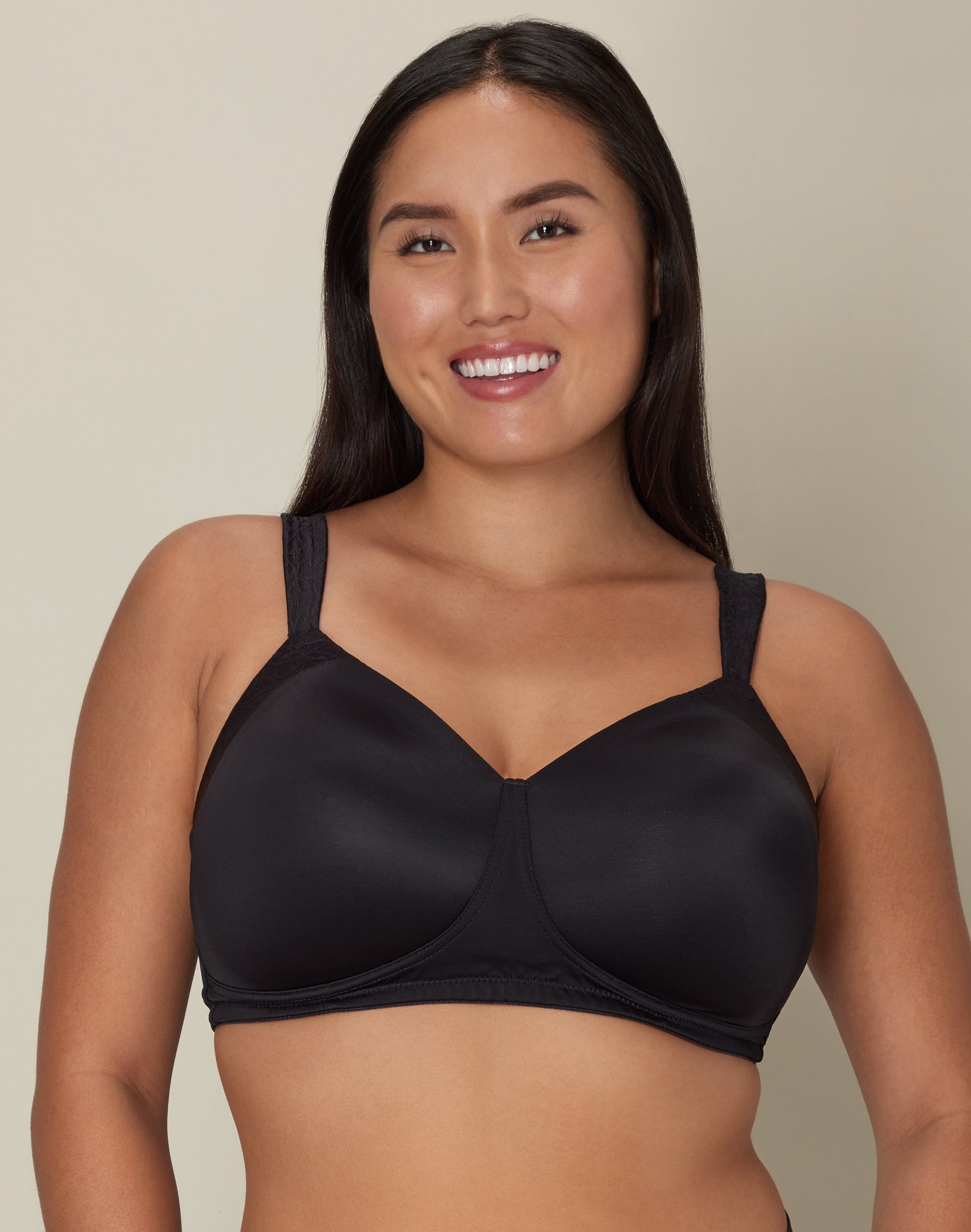 Playtex Secrets Perfectly Smooth Wireless Bra Black Side Panel 46D Women’s