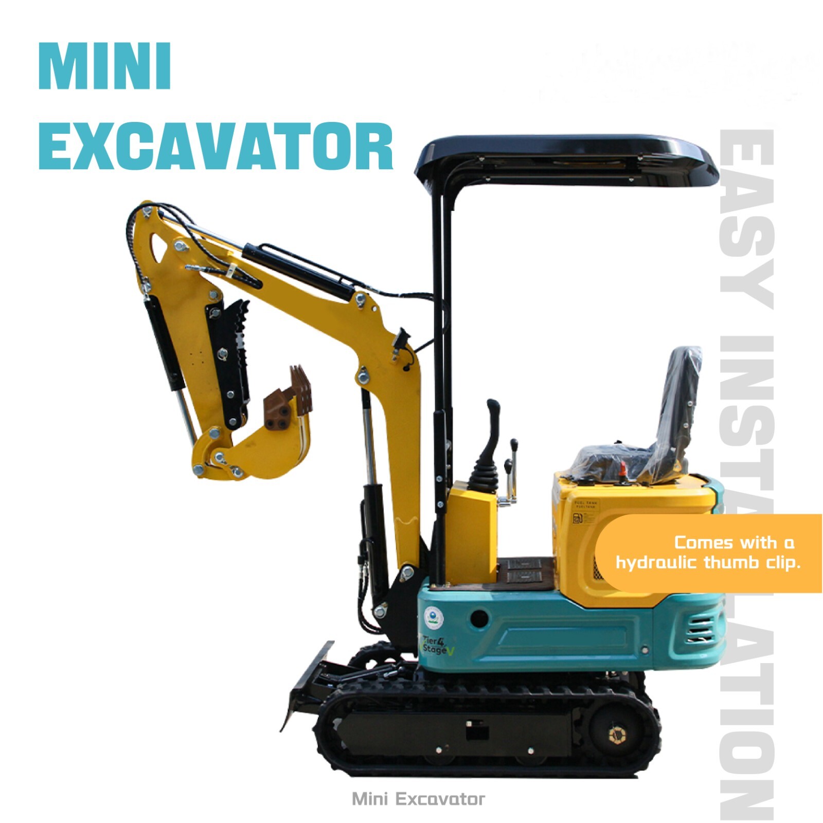 FREE SHIP 2000Lbs Mini Excavator Digger 13.5hp Gas EPA Engine Tracked Crawler 1t