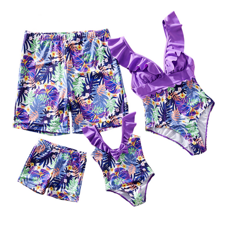 PatPat Women One Piece Swimsuits Tummy Control High Waist V Neck Tropical Family Matching Bathing Suit Set