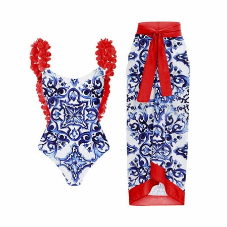 Bathing Suit for Women 2 Piece Bikini One Shoulder,Women One Piece Swimsuit with Matching Cover Ups Floral Sexy Bikini Sets High Cut Push Up Two Pieces Bathing Suit