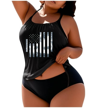 HaoXianJian Plus Size Swimsuits for Women Two Piece Bathing Suits Tank Top with Triangles Bikinis s Crew Neck Swimwear 3X 4X 5X