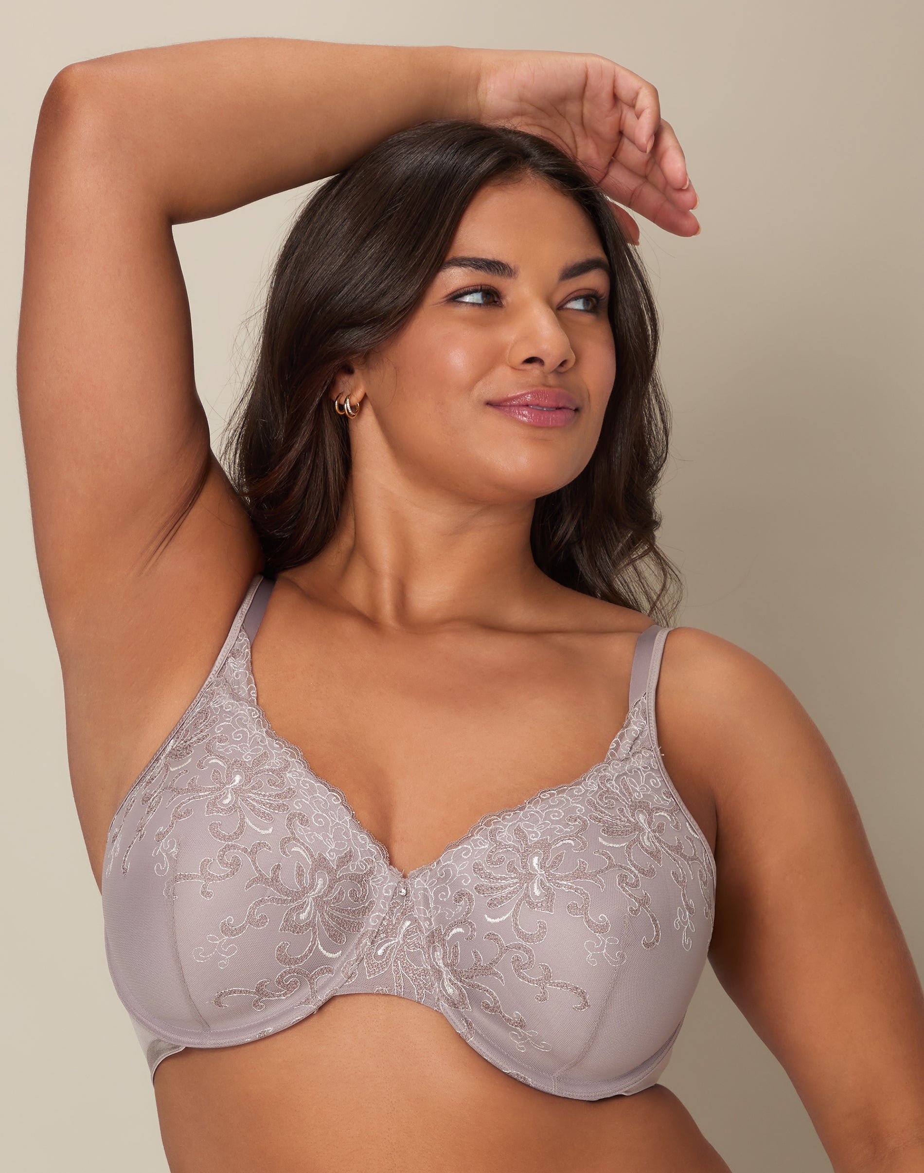 Playtex Secrets Beautiful Lift Embroidered Underwire Bra Warm Steel/Mother Of Pearl Embroidery 44DD Women’s
