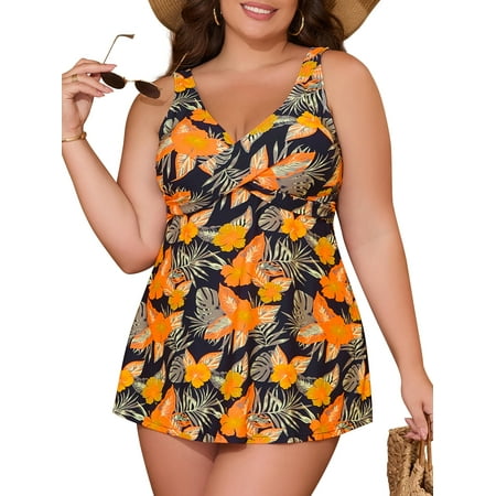 JYLFC Women’s Tankini Bathing Suits Two-Piece Plus Size Swimwear High Waist Printing Padded Swimsuits with Boyshorts 2XL