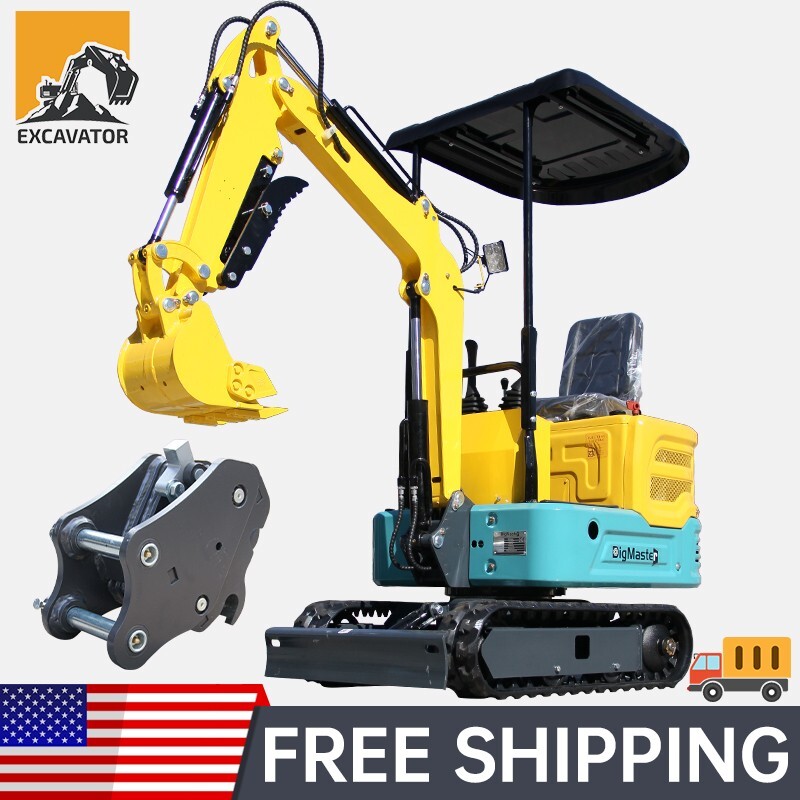 1 Ton Mini Excavator+Quick Hitch Digger Tracked Crawler 13.5HP Gas Free Shipping