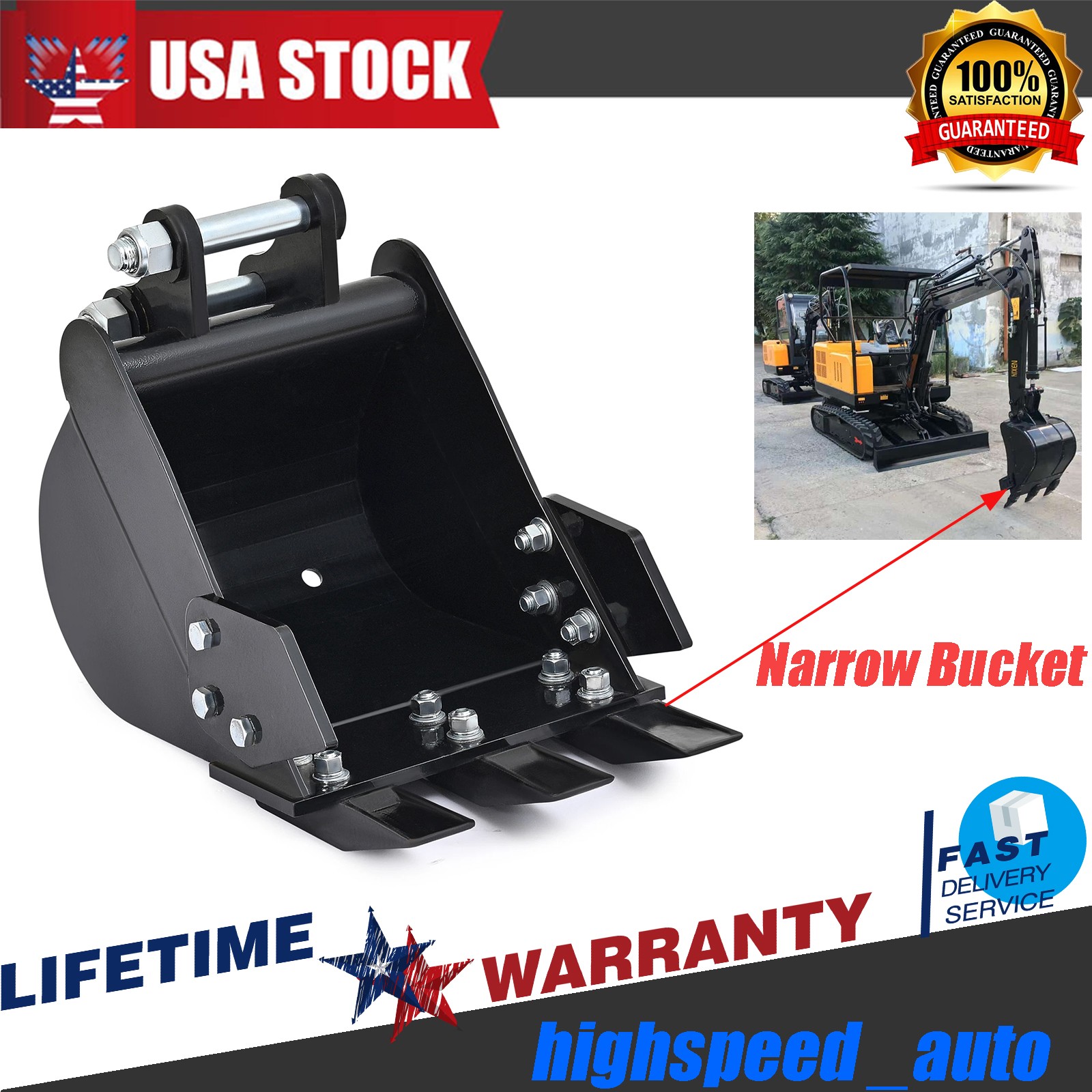 Narrow Bucket For Mini Excavator Attachment w/ Teeth 12″ Trench Bucket Universal