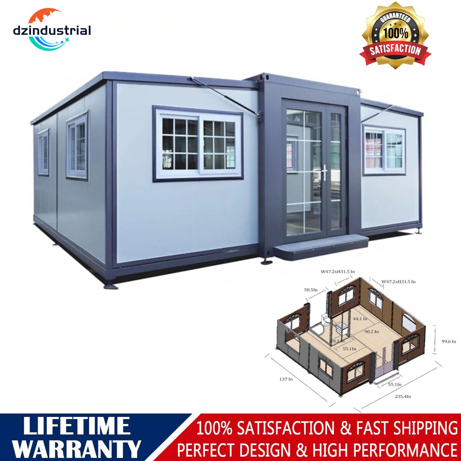 13X20ft Mobile Expandable Prefab House Tiny Home Modular House w/Bathroom Shower