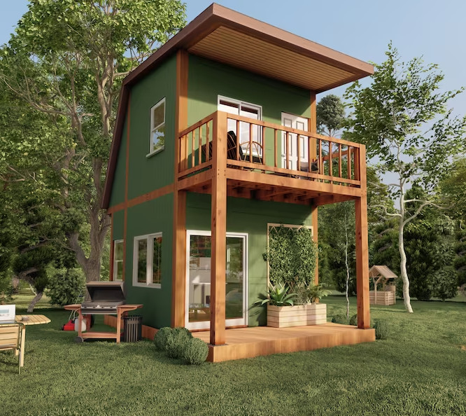 Green apple 2 story wooden tiny home with 3 bedrooms one bathroom