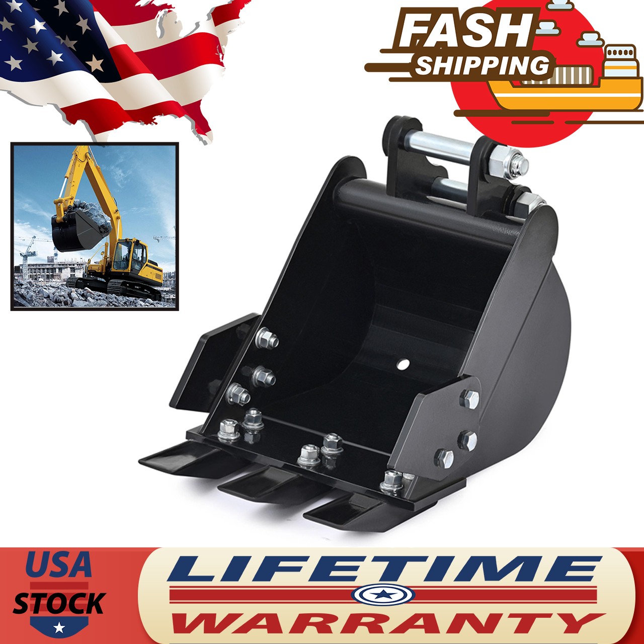 For Mini Excavator Attachment Narrow Bucket 300mm with Teeth 12″ Trench Bucket