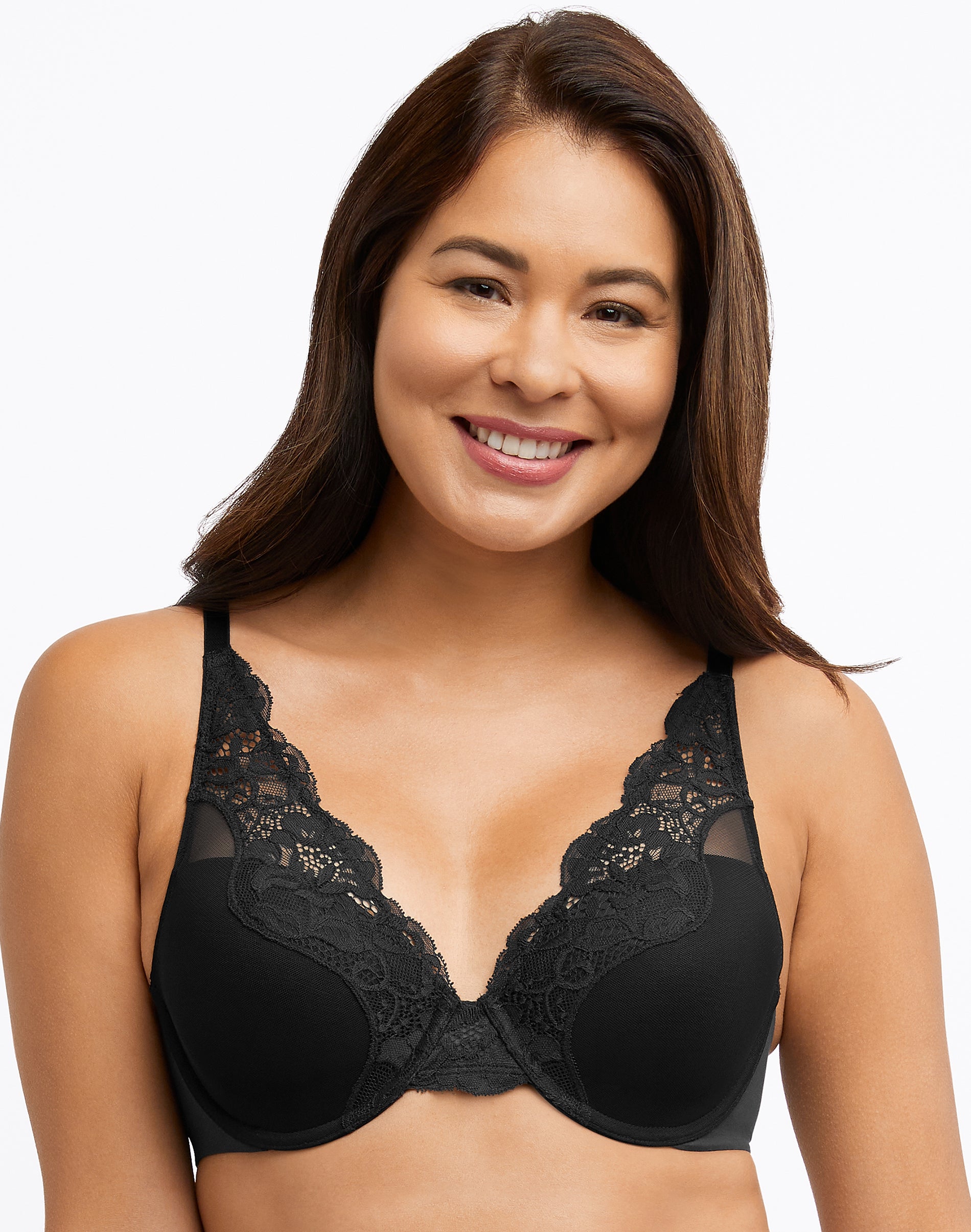 Bali One Smooth U Comfort Stretch Lace Underwire Bra Black 34DD Women’s