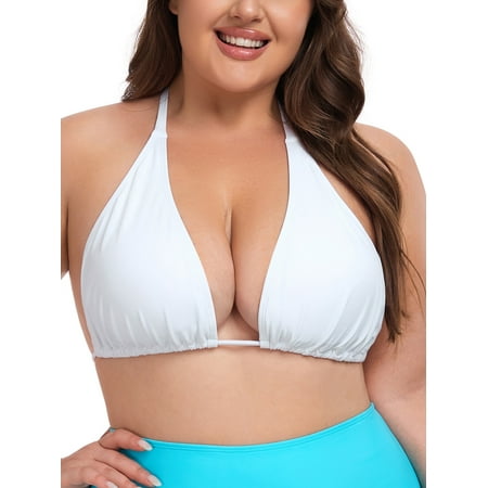 Ocean Blue Women’s Plus Size Push Up Triangle Bikini Top Cheeky Halter bikini Swimsuit Sexy White Bathing Buit Top Size XXL