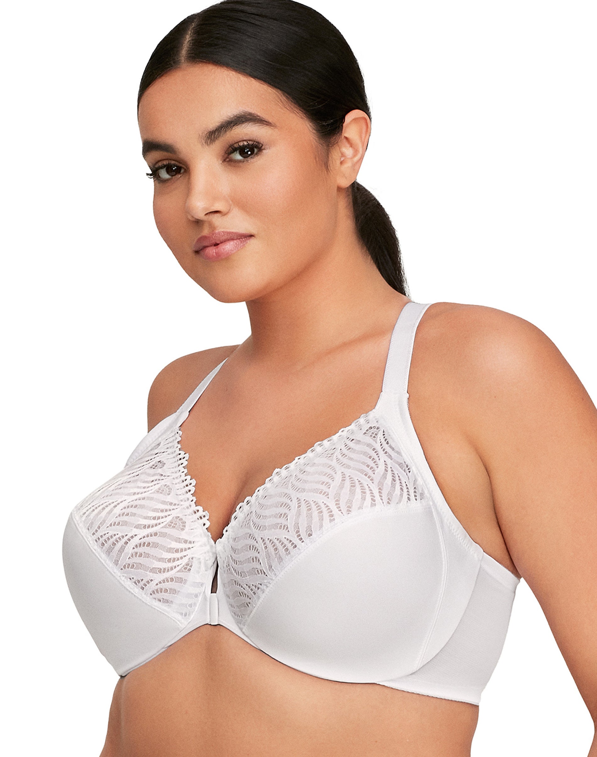 Glamorise Full Figure Plus Size Front Close Lace T-Back WonderWire Bra White 40F Women’s