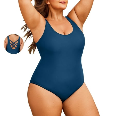 SHEWIN Women’s Plus One Piece Swimsuit Summer Tummy Control One Piece Bathing Suit 1X