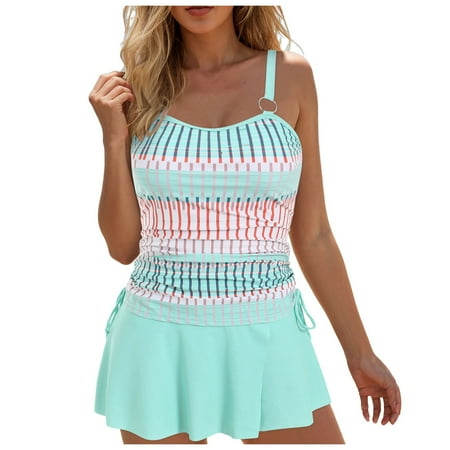 GEWSEY Plus Size Tankini Bathing Suits with Skirt – Women 2 Piece Swimsuits Tummy Control Swimwear (Mint Green, L)