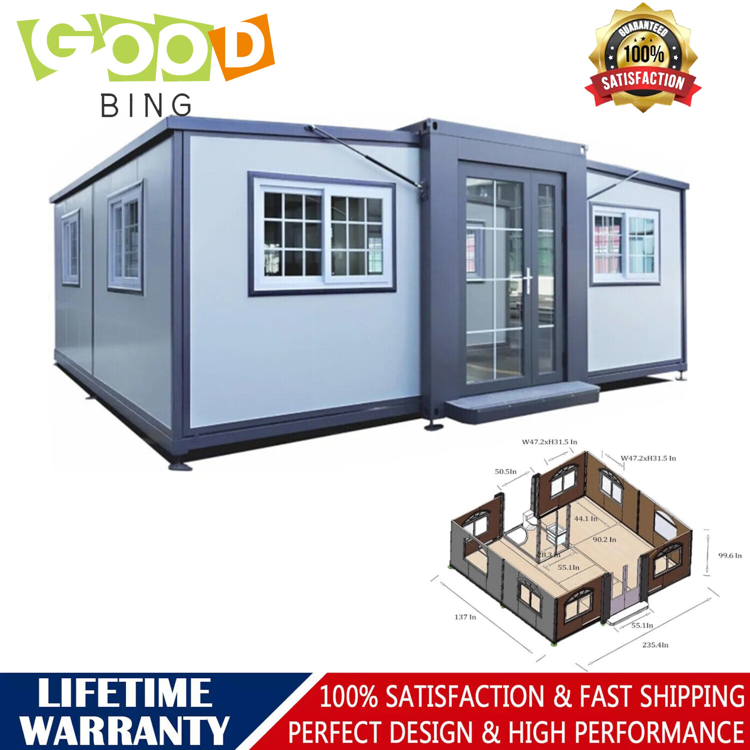 13X20ft Mobile Expandable Prefab House Tiny Home Modular House w/Bathroom Shower