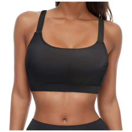 Linfrsh Women Sports Bra Bikini Tops Scoop Neck Bathing Suits Top Padded Swim Crop Tops Only Black,2XL