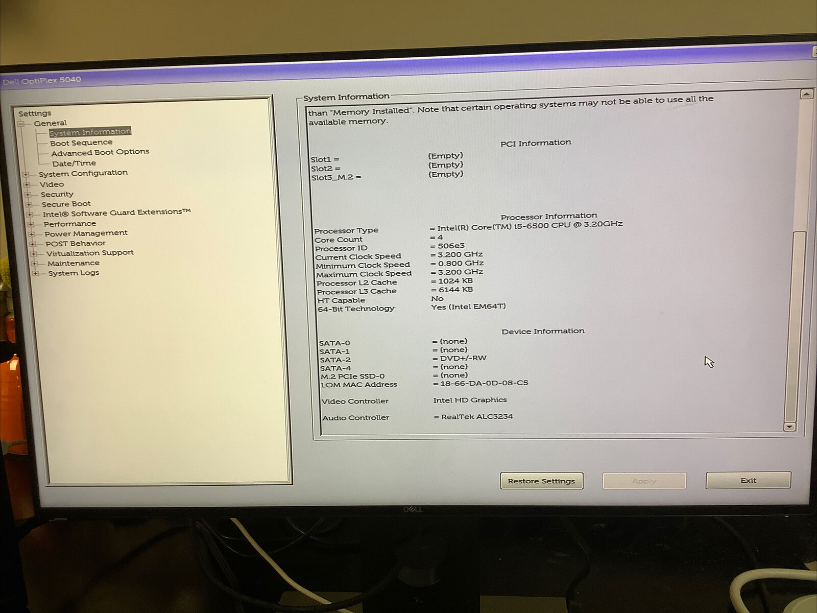 Dell OptiPlex 5040 Intel Core i5-6500 3.20GHz No OS