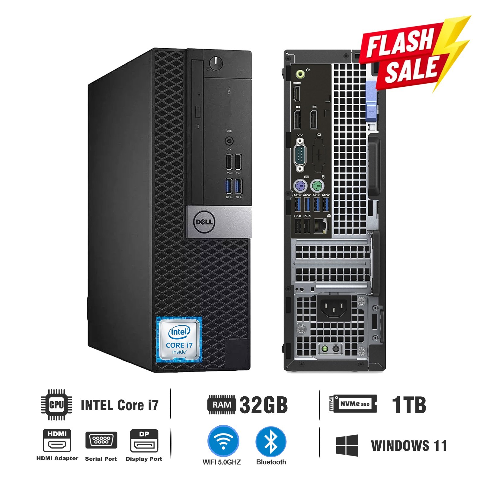 Dell OptiPlex Desktop i7 Computer PC 32GB RAM 1TB NVMe SSD Windows 11 Wi-Fi BT