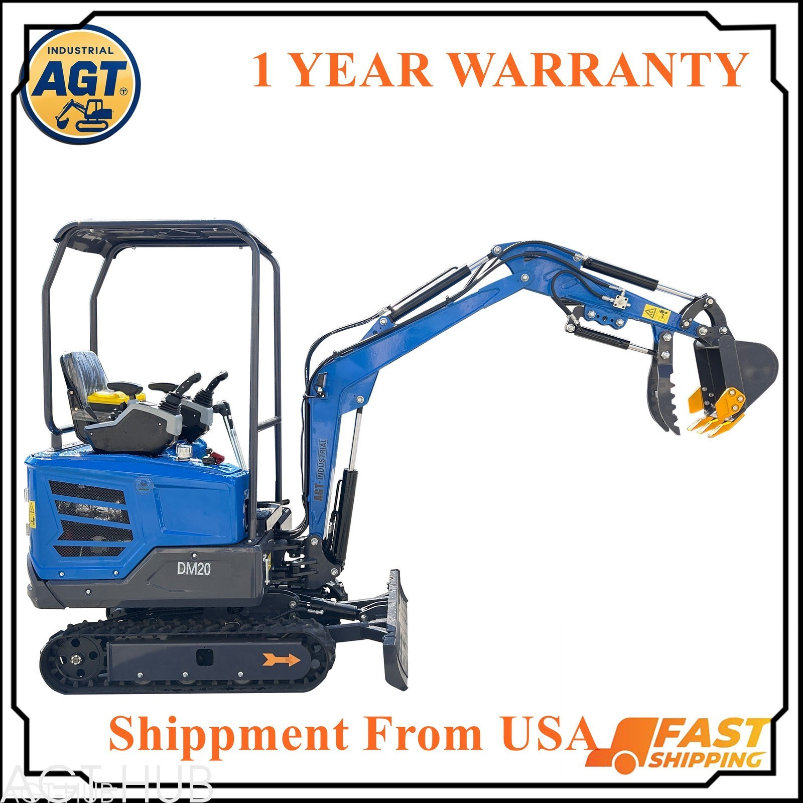 AGT 1.3ton Mini Excavator Digger 13.7HP Diesel Kubota EPA Engine Crawler DM20