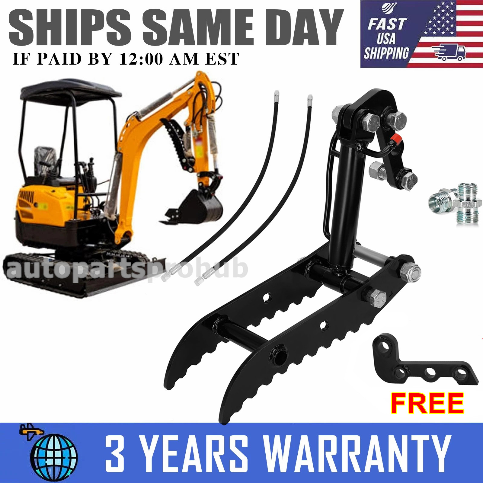 Hydraulic Thumb Clip for Mini Excavators Attachments Single Hole Metal Grab US