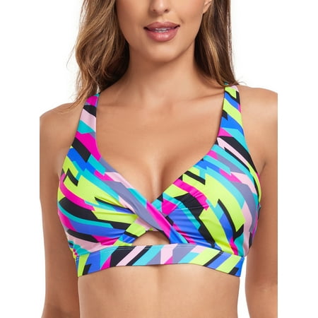 RELLECIGA Women’s V Neck Bikini Top Criss Cross Cutout Bathing Suits