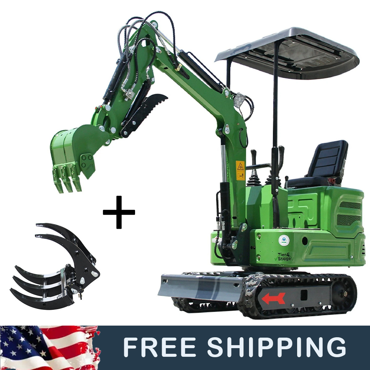 Mini Excavator + Grabber + Bucket + Hydraulic Thumb Clamp Diggers B&S EPA Engine