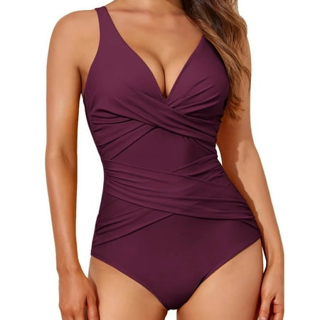 MPWEGNP Tummy Control Swimsuits for Women Slimming One Piece Bathing Suit Ruched Push up Padded Swimwear