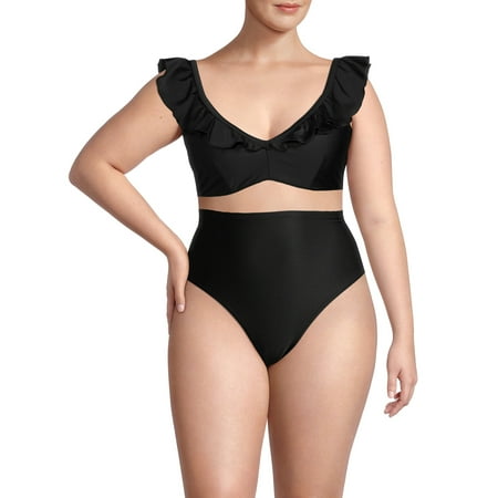 Time and Tru Women’s and Women’s Plus Size Ruffle Neck Bikini Top