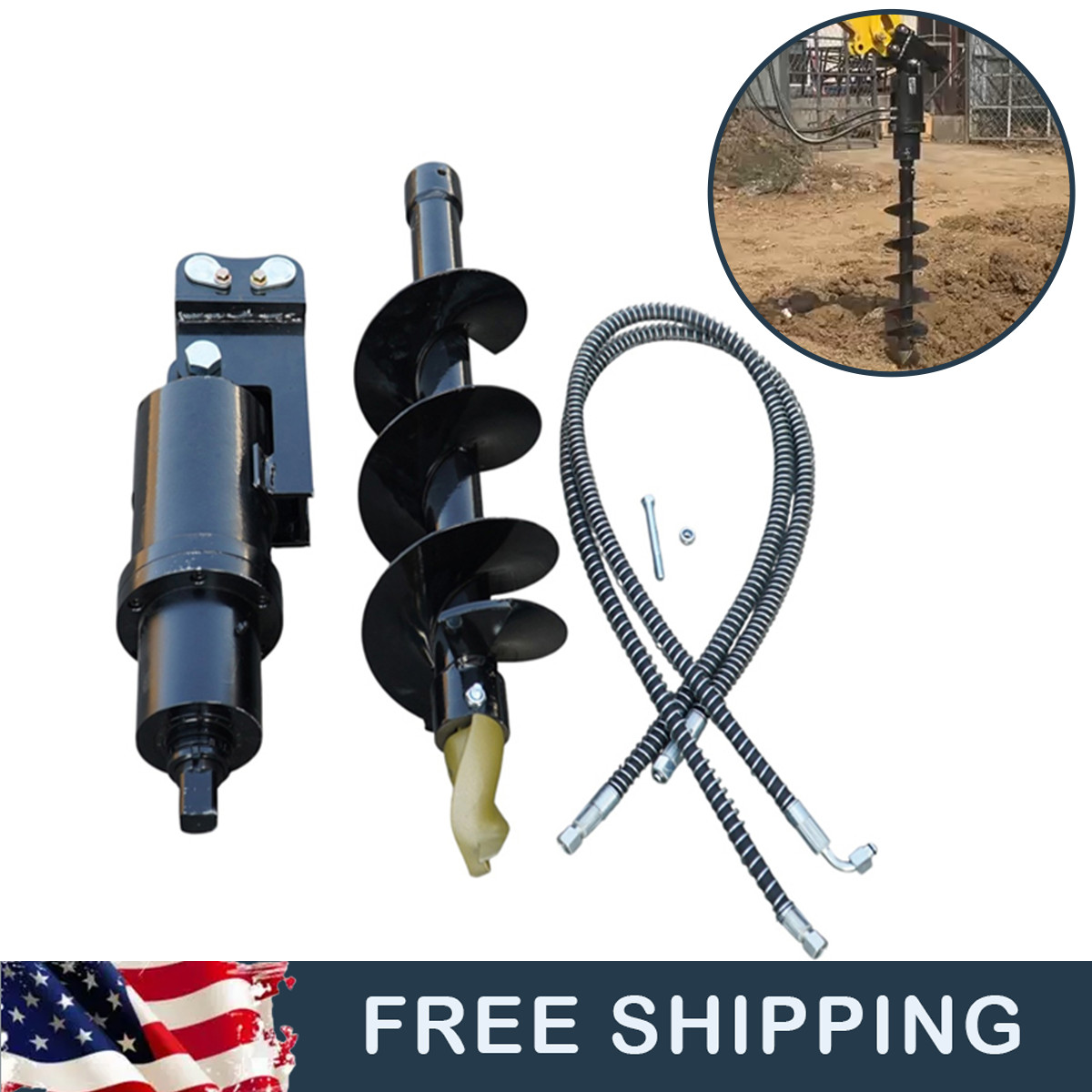 Auger Drill 200mm Drill Diameter for 1-1.5 Ton Mini Excavator Attachment USA New