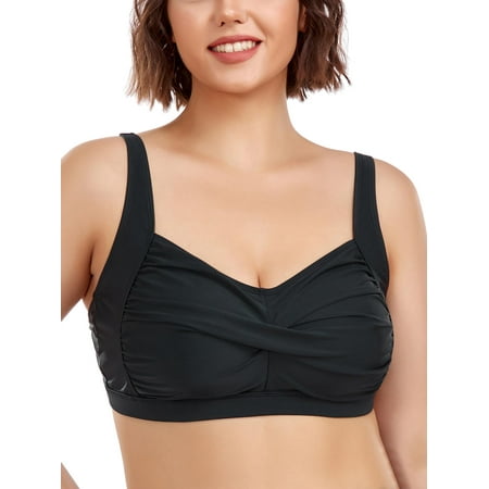 Ocean Blues Women and Women’s Plus Size Ruched Bandeau Bikini Top Black Bathing Suit For All Women , Size Large