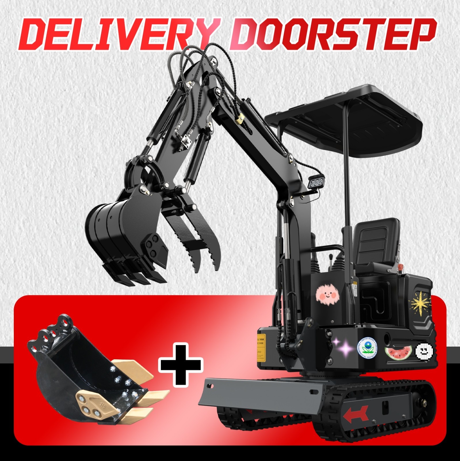 1 Ton MIni Excavator Hydraulic Crawler 13.5 HP Gas DIY Digger With Bucket New