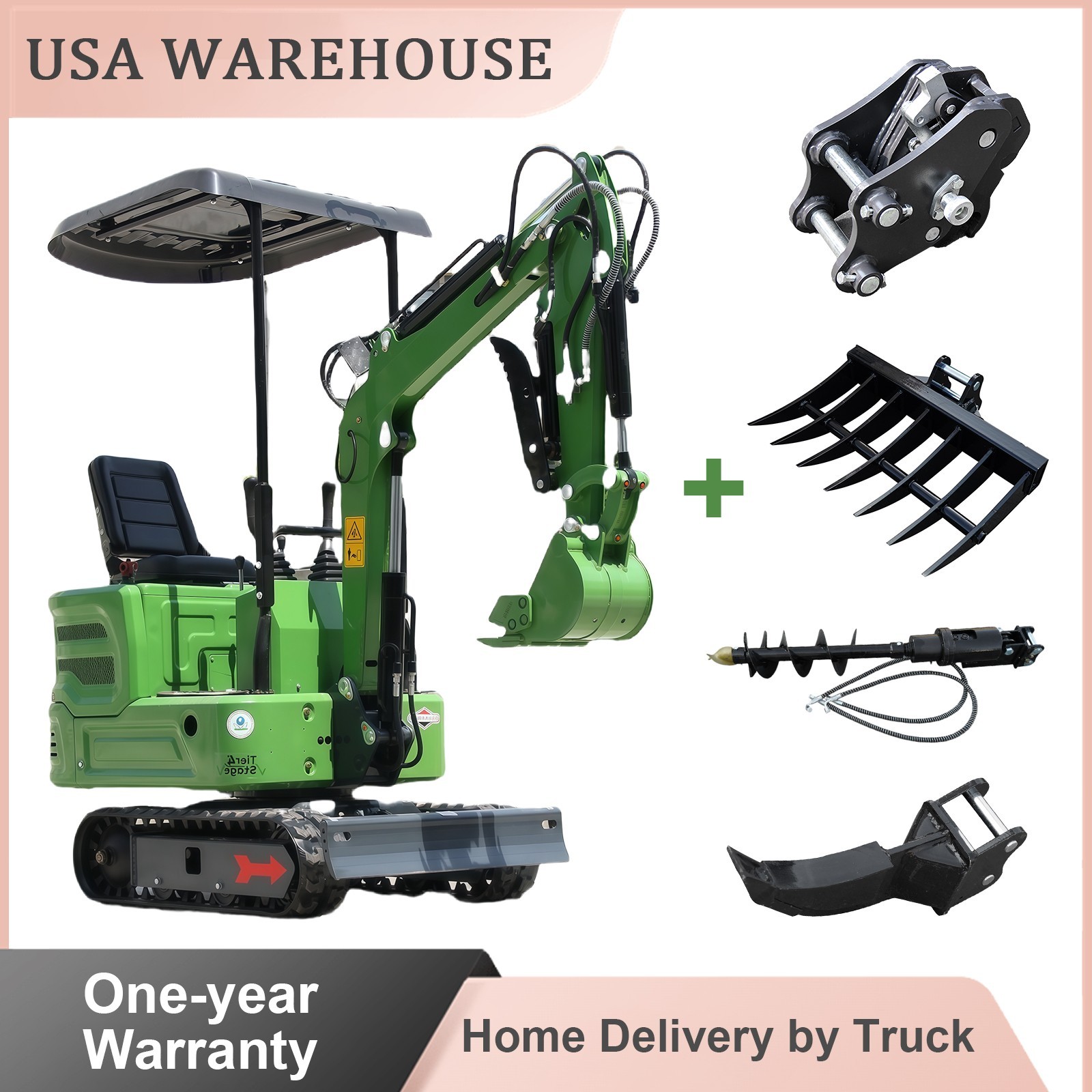 Mini Excavator 1Ton Tracked Crawler Digger B&S EPA Engine Free Ship