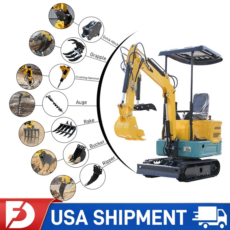 New 1 Ton Mini Excavator Crawler Tracked  13.5 hp Gas with AGT Attachment Part