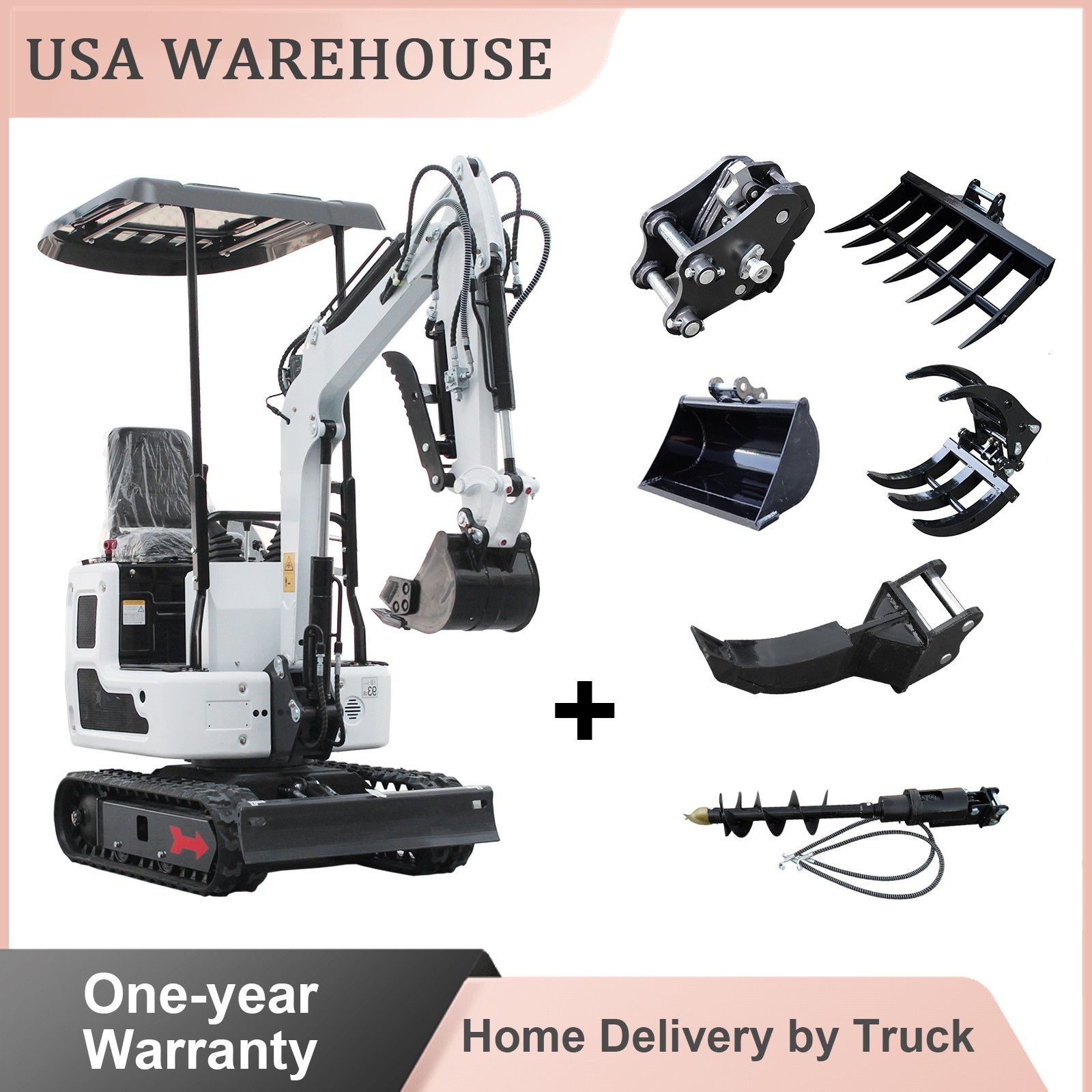 1 Ton Mini Excavator B&S Gas Engine Tracked Crawler 13.5 HP With Hydraulic Thumb