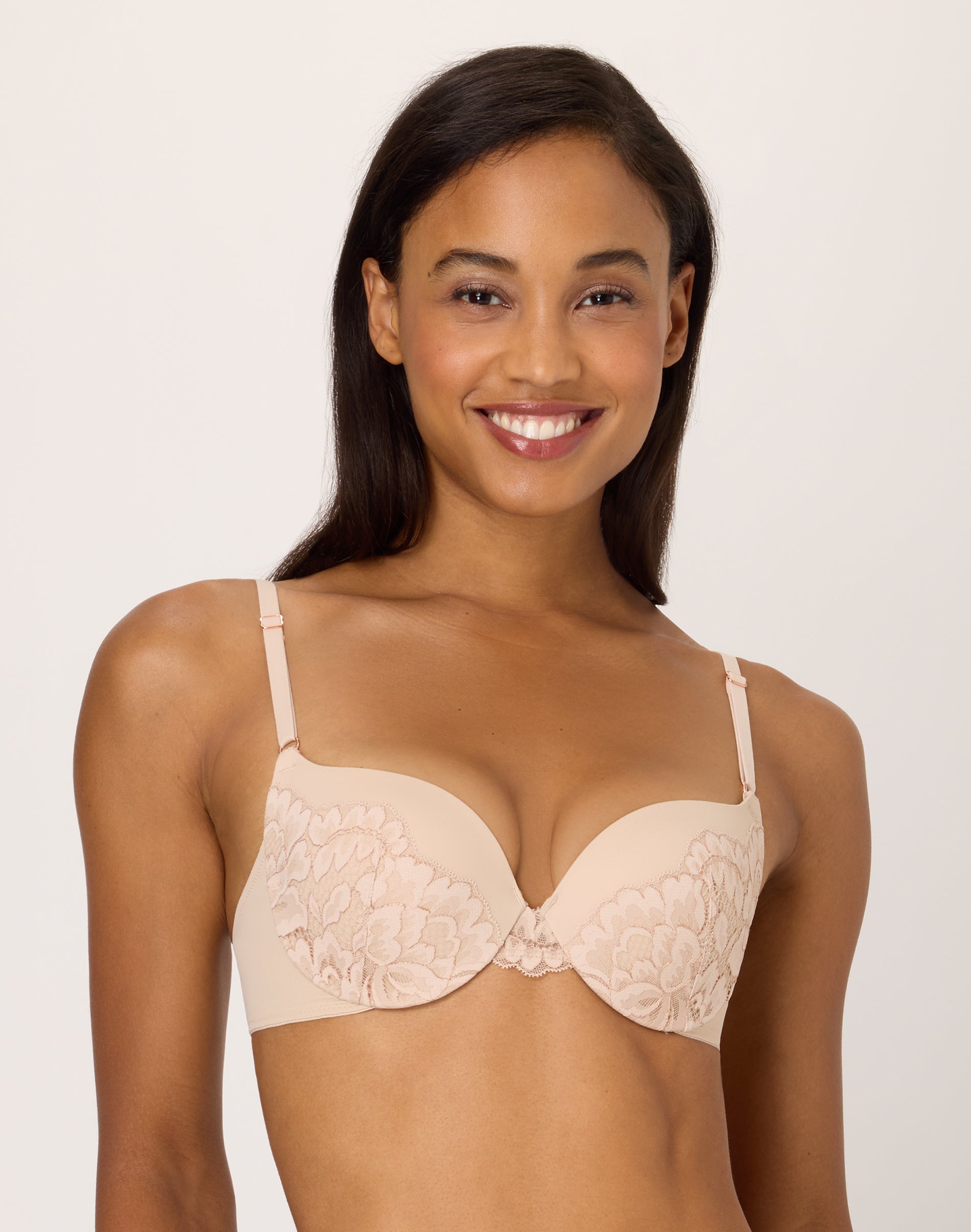 Maidenform Push Up & In Underwire Push-Up Bra Almond W/ Rose Gold 34C Women’s