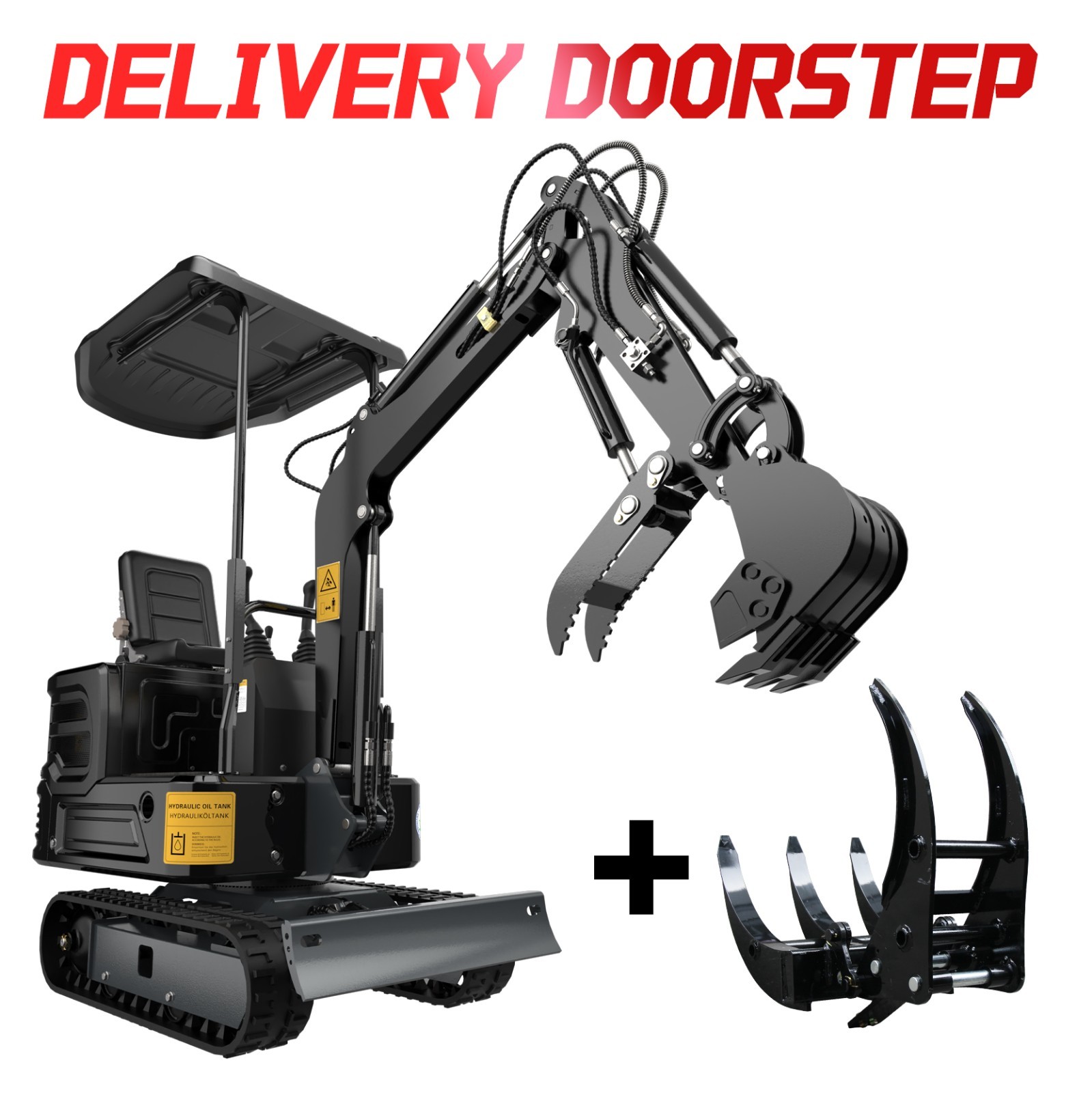 Mini Excavator  1Ton Digger Hydraulic Crawler 13.5HP Gas With Grapple DIY Design