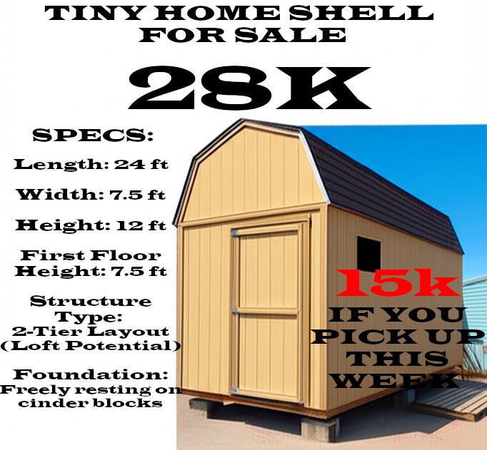 7.5′ x 24’Tiny Home Shell (with attic/loft space)- USA Made Solid Wood Structure