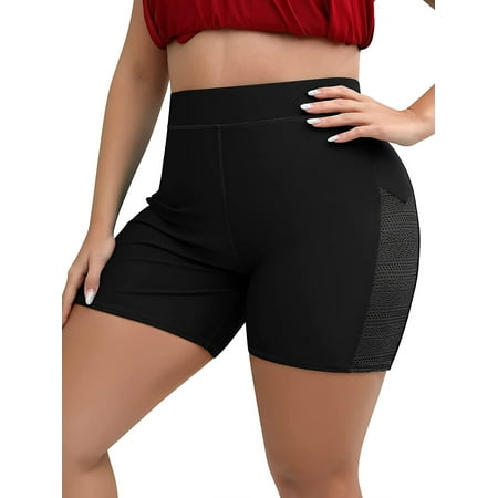 Charmo Women Plus Size Swim Short Mesh Board Shorts High Waisted Boyleg Swimsuit Bottoms