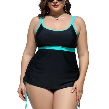 Charmo Tankini Tops for Womens Side Tie Swim Tops Tummy Control Flowy Bathing Suits Tops(No Bottoms)