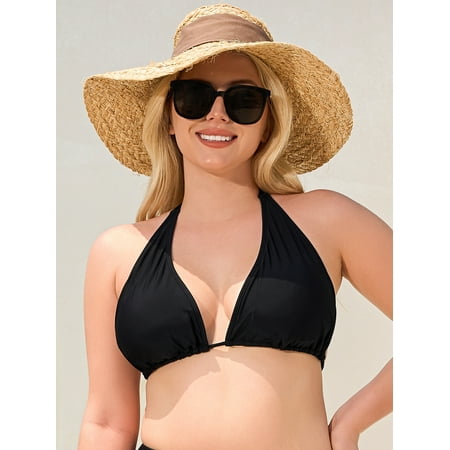 Ocean Blue Women’s Plus Size Push Up Triangle Bikini Top Cheeky Halter bikini Swimsuit Sexy Black Bathing Buit Top Size L