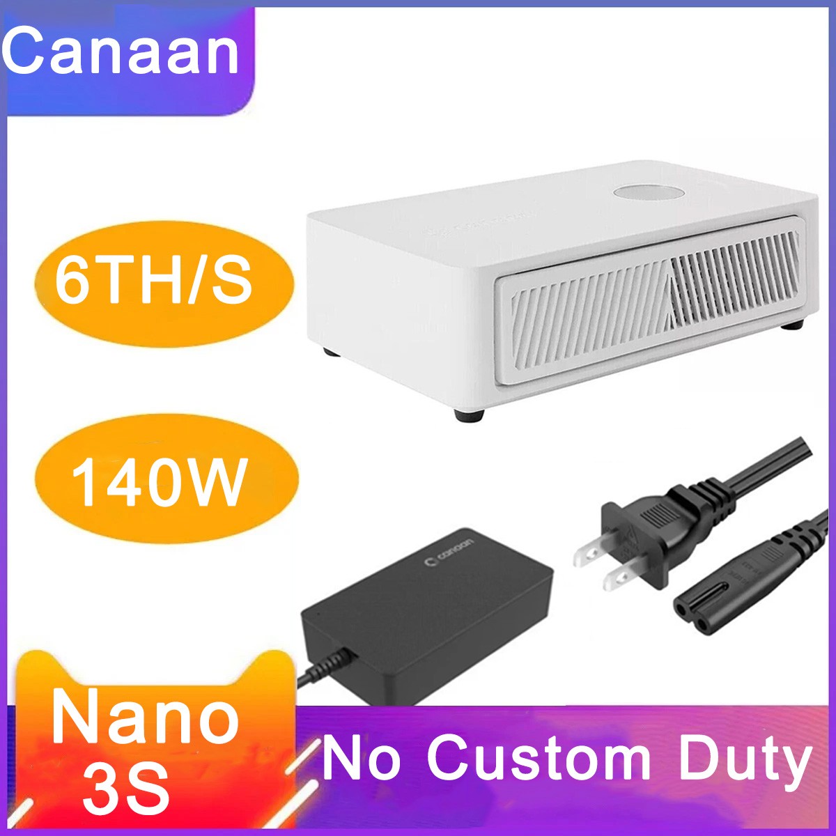 US Stock Canaan Avalon Nano 3S – 6TH/s 140w  SHA256 Quiet ASIC Miner White