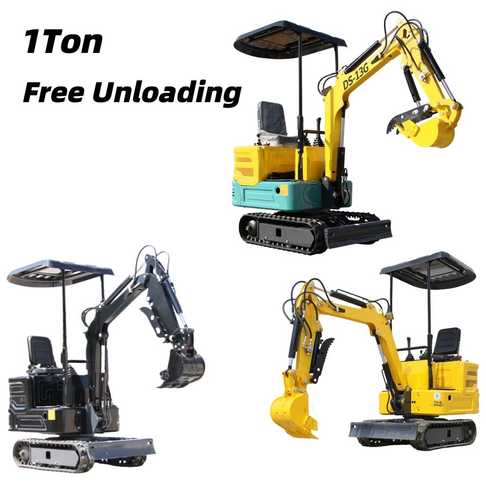 1 Ton Mini Excavator Crawler Digger 13.5HP Gasoline Bucket Rake Ripper In USA