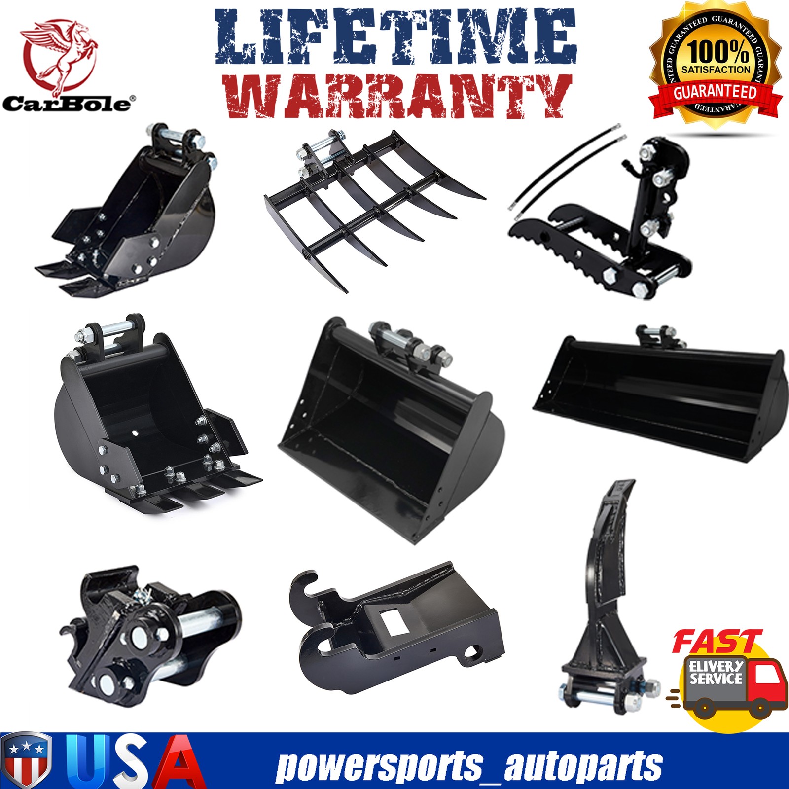 Mini Excavator Attachments:Bucket,Ripper,Rake,Bucket,Thumb,Coupler Digger USA
