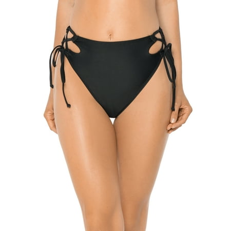 Relleciga Women’s Black(Strappy Crossing) High Cut High Waisted Bikini Bottom Size Small
