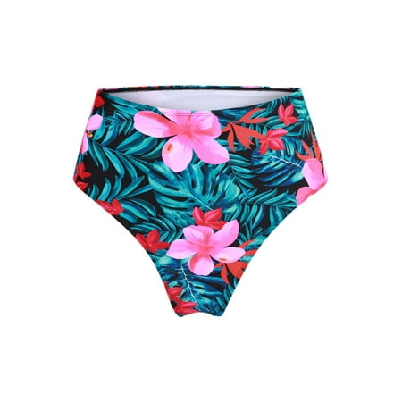 AWCHIC Women’s Floral Print Bikini Bottom Plus Size High Waisted Swimsuit Bathing Suit Bottoms, S-4XL
